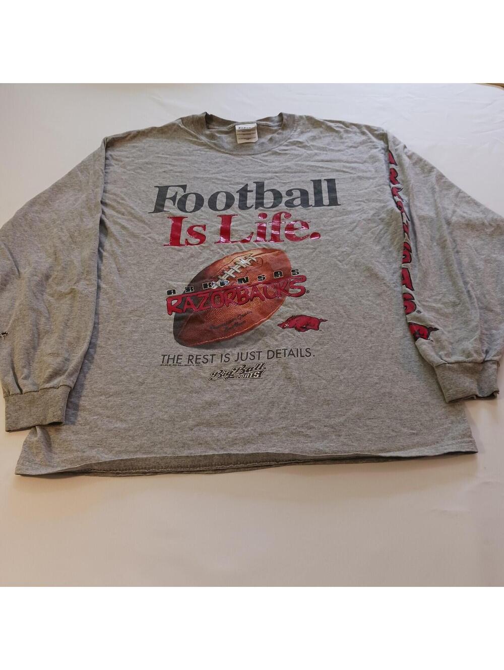 Big Ball Sports Arkansas Razorbacks Football Is Life NCAA Sz L Gray Men Shirt